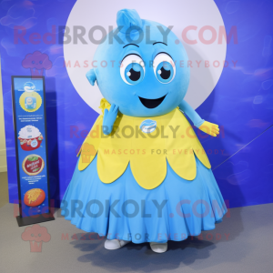 Blue Lemon mascot costume character dressed with a Maxi Skirt and Coin purses