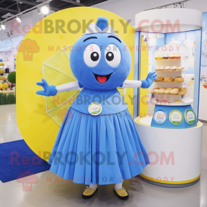 Blue Lemon mascot costume character dressed with a Maxi Skirt and Coin purses