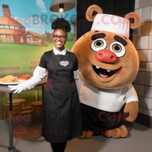 Black Pulled Pork Sandwich mascot costume character dressed with a Blouse and Watches