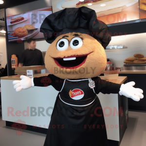 Black Pulled Pork Sandwich mascot costume character dressed with a Blouse and Watches