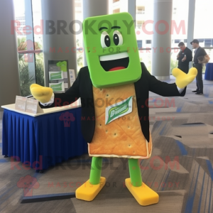 Lime Green Grilled Cheese Sandwich mascot costume character dressed with a Suit Jacket and Bow ties