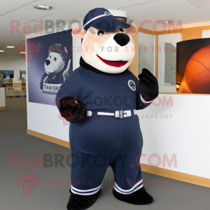Navy Sow mascot costume character dressed with a Turtleneck and Scarves