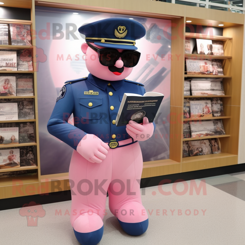 Pink Navy Soldier mascot costume character dressed with a Romper and Reading glasses