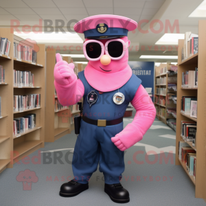 Pink Navy Soldier mascot costume character dressed with a Romper and Reading glasses