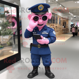 Pink Navy Soldier mascot costume character dressed with a Romper and Reading glasses