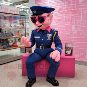 Pink Navy Soldier mascot costume character dressed with a Romper and Reading glasses