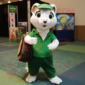 Forest Green Ferret mascot costume character dressed with a Button-Up Shirt and Tote bags