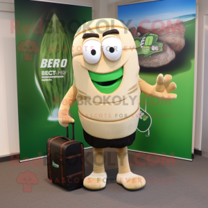 Beige Green Bean mascot costume character dressed with a Rugby Shirt and Briefcases