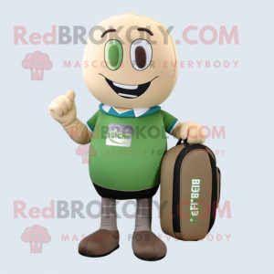 Beige Green Bean mascot costume character dressed with a Rugby Shirt and Briefcases