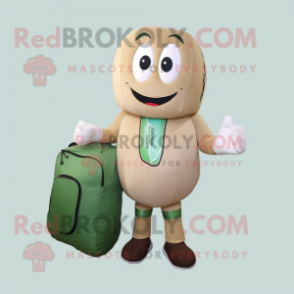 Beige Green Bean mascot costume character dressed with a Rugby Shirt and Briefcases