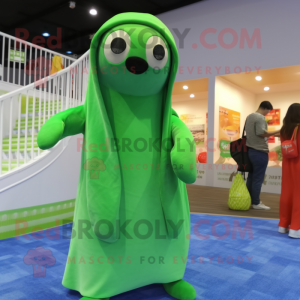 Lime Green Seal mascot costume character dressed with a One-Piece Swimsuit and Scarves