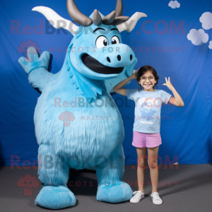 Sky Blue Elk mascot costume character dressed with a Tank Top and Hair clips