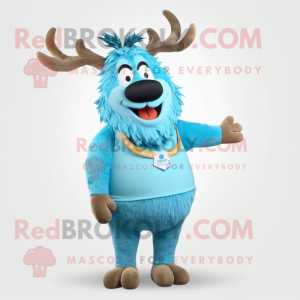 Sky Blue Elk mascot costume character dressed with a Tank Top and Hair clips