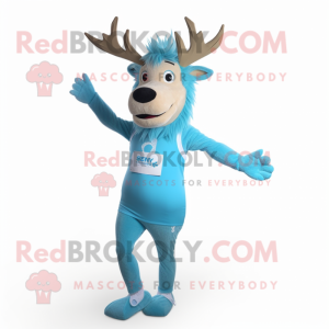 Sky Blue Elk mascot costume character dressed with a Tank Top and Hair clips