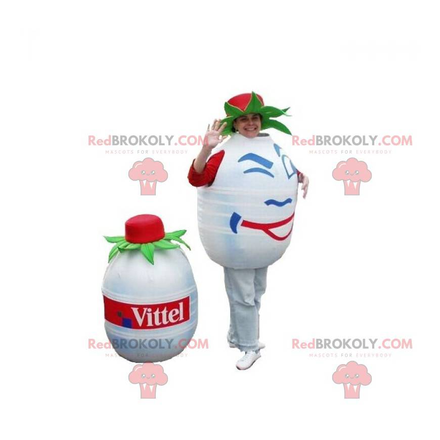 Hvid og rund vandflaske maskot. Volvic maskot - Redbrokoly.com