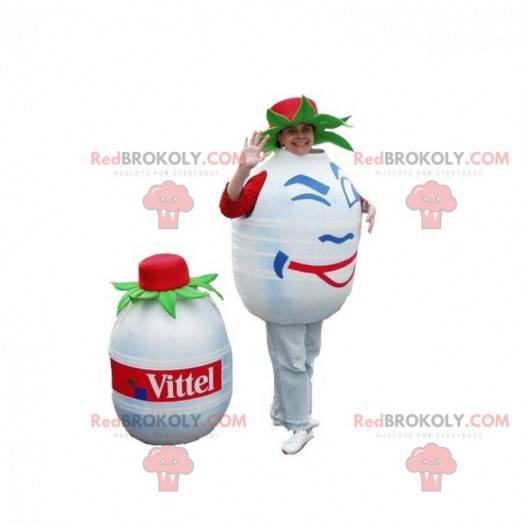 Mascotte bottiglia d'acqua bianca e rotonda. Mascotte di Volvic