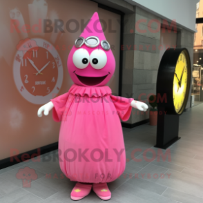 Pink Shakshuka mascot costume character dressed with a A-Line Dress and Bracelet watches