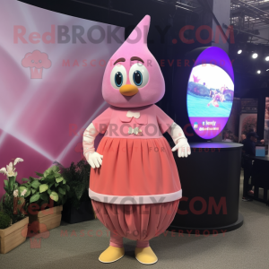 Pink Shakshuka mascot costume character dressed with a A-Line Dress and Bracelet watches