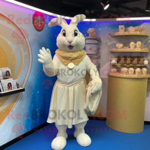 Cream Wild Rabbit mascot costume character dressed with a Wrap Skirt and Coin purses