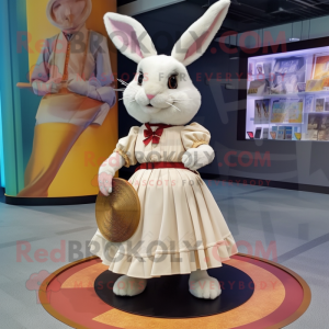 Cream Wild Rabbit mascot costume character dressed with a Wrap Skirt and Coin purses