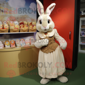 Cream Wild Rabbit mascot costume character dressed with a Wrap Skirt and Coin purses