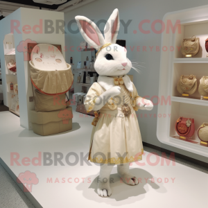 Cream Wild Rabbit mascot costume character dressed with a Wrap Skirt and Coin purses