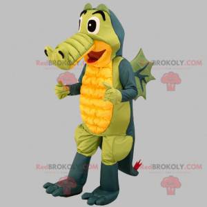 Mascotte de crocodile gris vert et jaune. Mascotte de dragon -