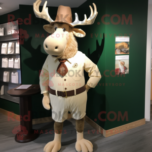 Cream Irish Elk mascot costume character dressed with a Waistcoat and Hat pins