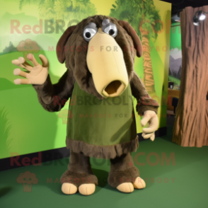 Olive Mammoth mascot costume character dressed with a Culottes and Anklets