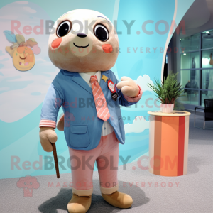 Peach Seal mascot costume character dressed with a Chambray Shirt and Bow ties