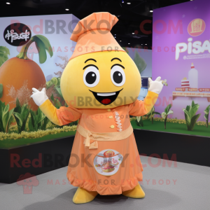 Peach Pad Thai mascot costume character dressed with a A-Line Skirt and Lapel pins