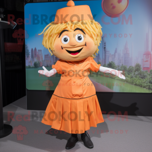 Peach Pad Thai mascot costume character dressed with a A-Line Skirt and Lapel pins