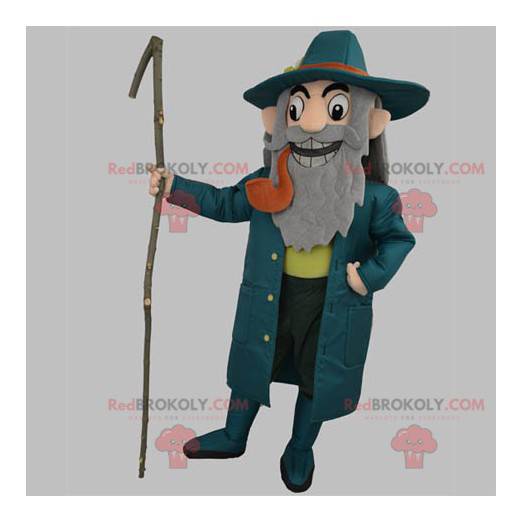 Mascot old man captain wearing blue with a pipe - Redbrokoly.com