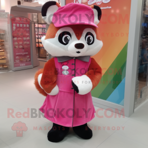 Rosa rød panda maskot drakt...
