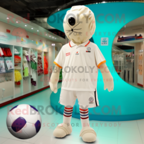 Cream Handball Ball mascot costume character dressed with a Swimwear and Headbands