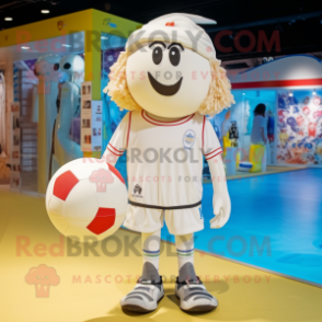 Cream Handball Ball mascot costume character dressed with a Swimwear and Headbands