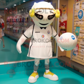 Cream Handball Ball mascot costume character dressed with a Swimwear and Headbands