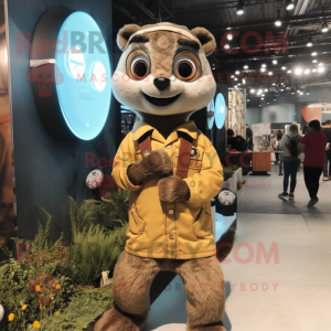 Rust Meerkat mascot costume character dressed with a Overalls and Bracelet watches