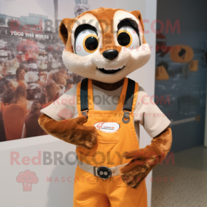 Rust Meerkat mascot costume character dressed with a Overalls and Bracelet watches