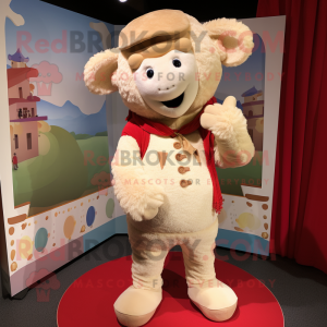 Cream Ram mascot costume character dressed with a Corduroy Pants and Shawls