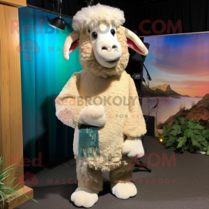 Cream Ram mascot costume character dressed with a Corduroy Pants and Shawls
