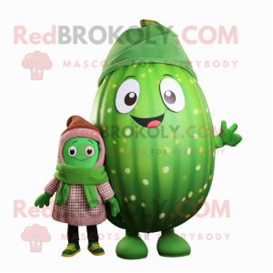 Forest Green Melon mascot costume character dressed with a Sweater and Scarves