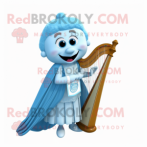 Sky Blue Celtic Harp mascot costume character dressed with a Ball Gown and Pocket squares