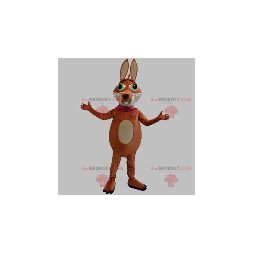 Maskot hnědé a béžové lišky se zelenýma očima - Redbrokoly.com