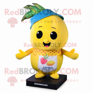 Yellow Mango mascot costume character dressed with a Romper and Cummerbunds