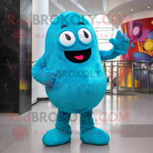 Turquoise Shakshuka mascot costume character dressed with a Jeggings and Gloves