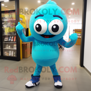 Turquoise Shakshuka mascot costume character dressed with a Jeggings and Gloves