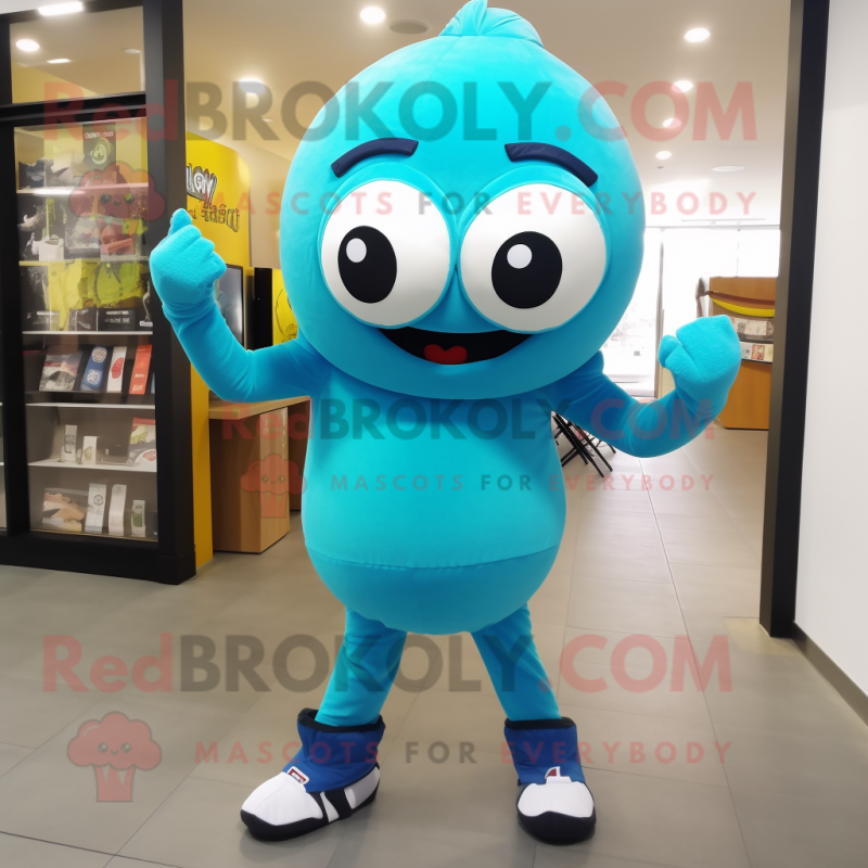 Turquoise Shakshuka mascot costume character dressed with a Jeggings and Gloves Turquoise Shakshuka mascot costume character dressed with a Jeggings and Gloves