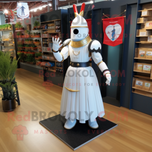 White Medieval Knight mascot costume character dressed with a Maxi Skirt and Anklets