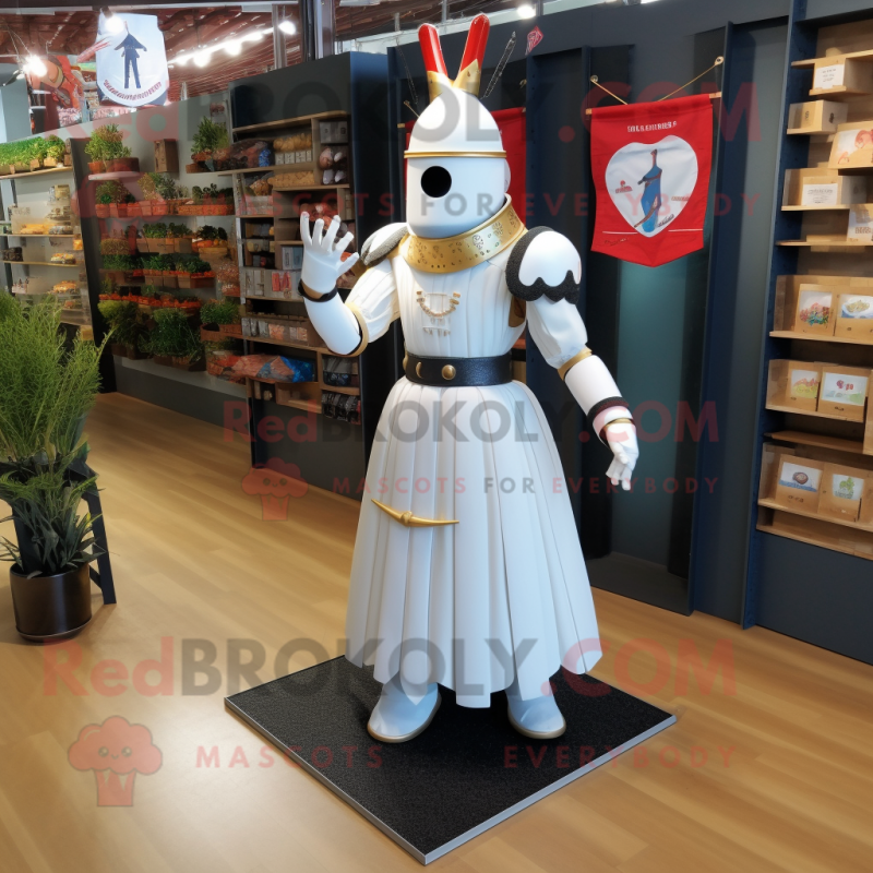 White Medieval Knight mascot costume character dressed with a Maxi Skirt and Anklets